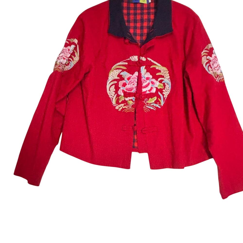 Y2K - Frog enclosure red floral embroidered jacket